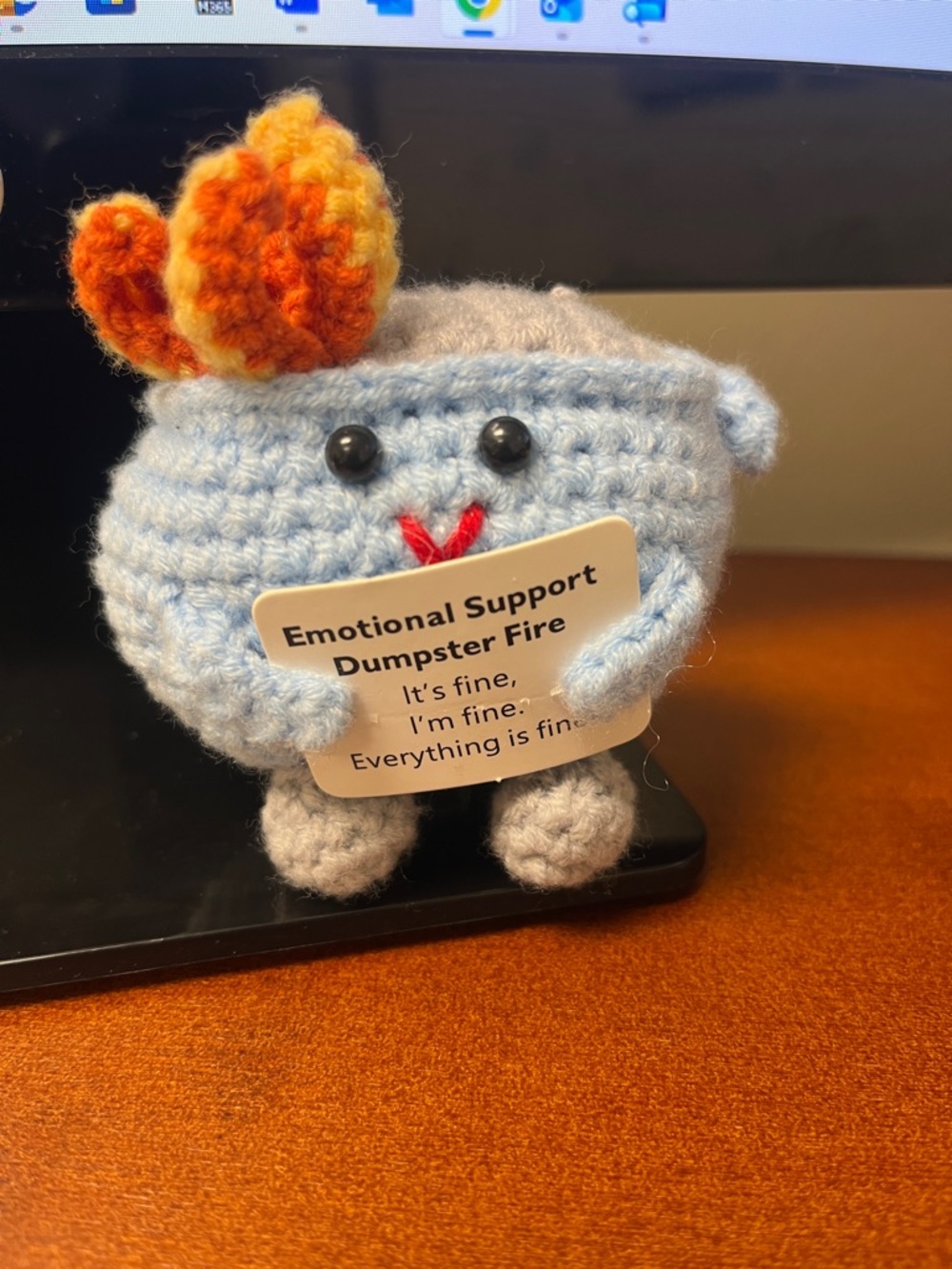 Handmade Light Blue Crochet Cup Plush with Orange Flame